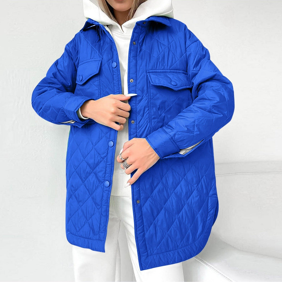 Krohn-e | Lange Steppjacke mit Druckknopfverschluss für Frauen Ideal für Den Winter