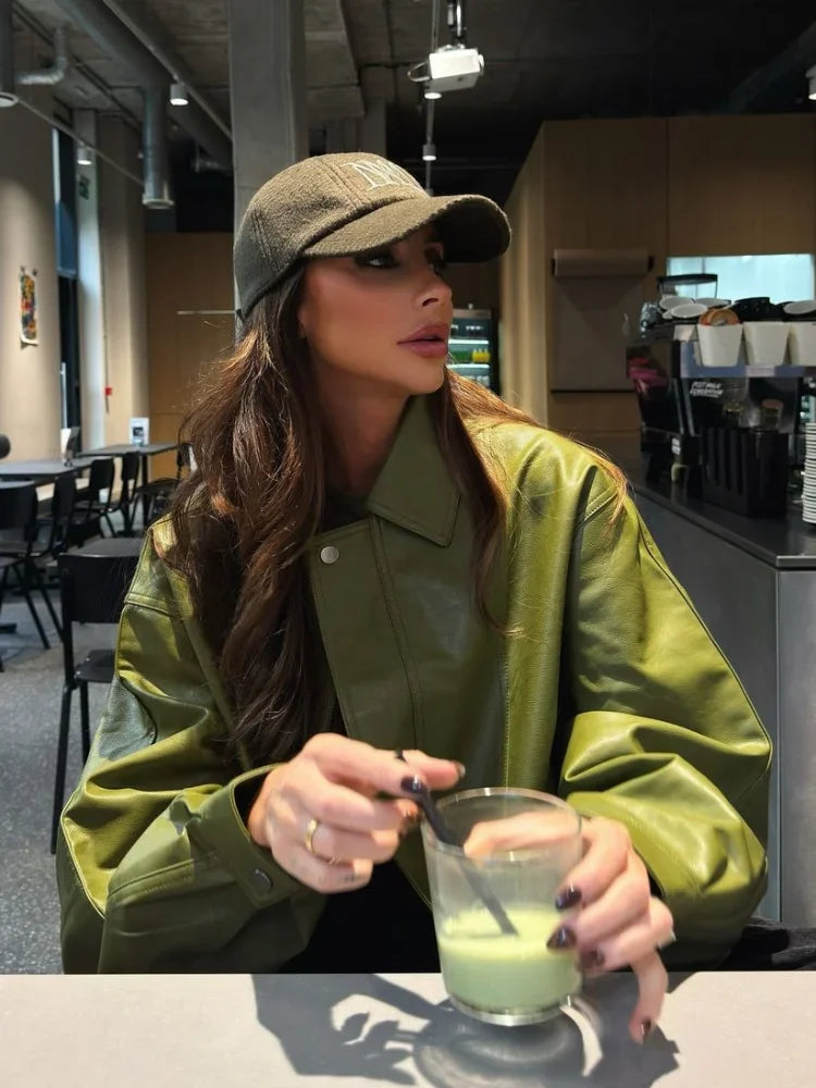 Krohn-e | Trendy Übergröße PU-Lederjacke
