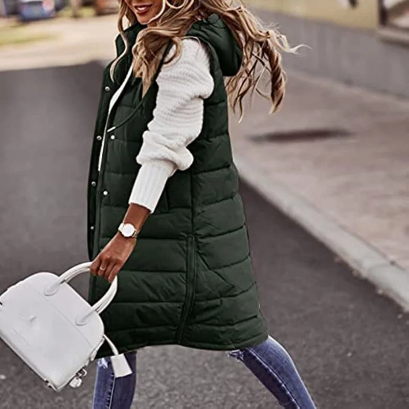 Krohn-e | Lange Pufferweste mit Kapuze Polyester Warm, Trendy