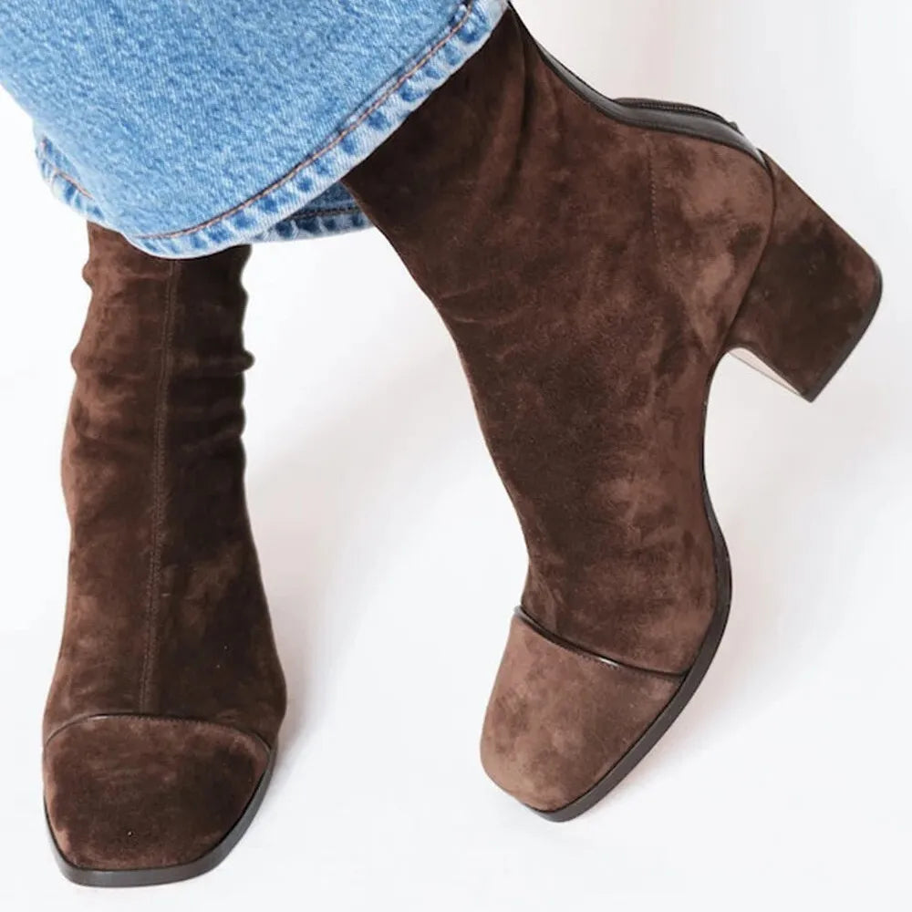 KROHN-E Damen Stiefeletten Eckige Spitze Absatz Schwarz