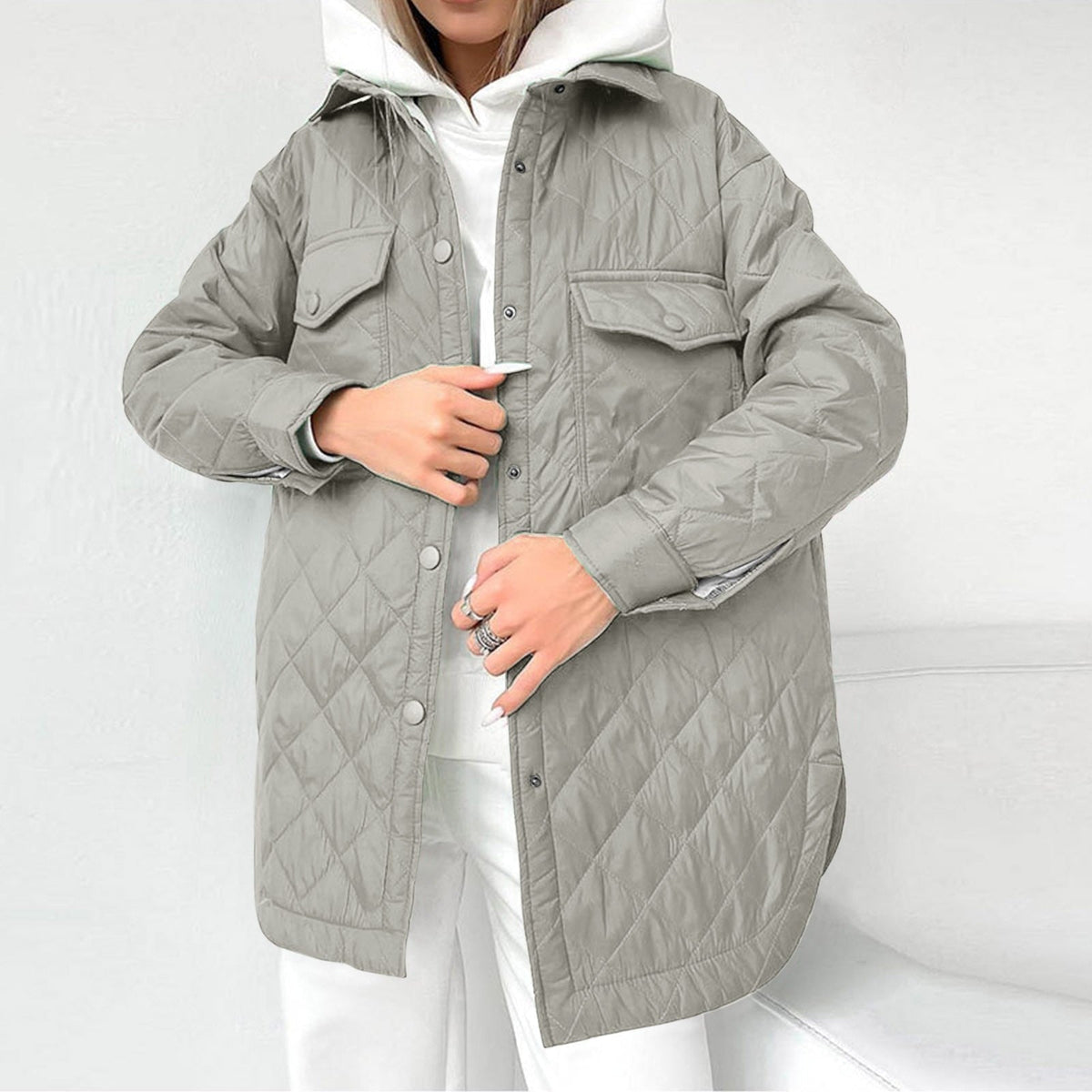 Krohn-e | Lange Steppjacke mit Druckknopfverschluss für Frauen Ideal für Den Winter