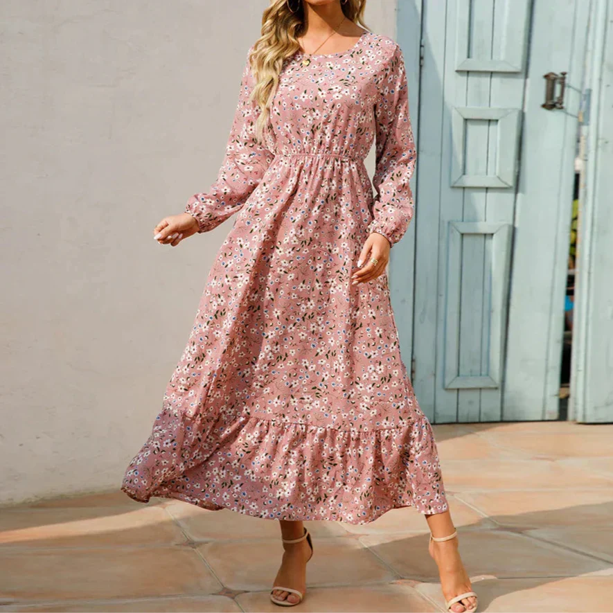 KROHN-E Damen Maxi-Kleid Blumenmuster Verstellbare Träger Sommerkleid Fließend