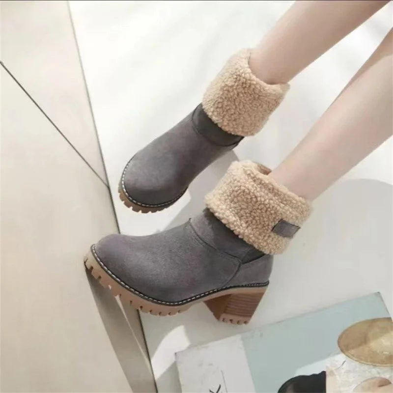 Krohn-e | Herbst/Winter Legere Quadratische Absatz Runde Zehen Blockabsatz Stiefel