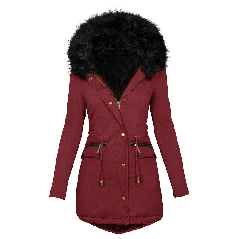 Krohn-e | Flauschige Kapuzenwinterjacke mit Fellkragen
