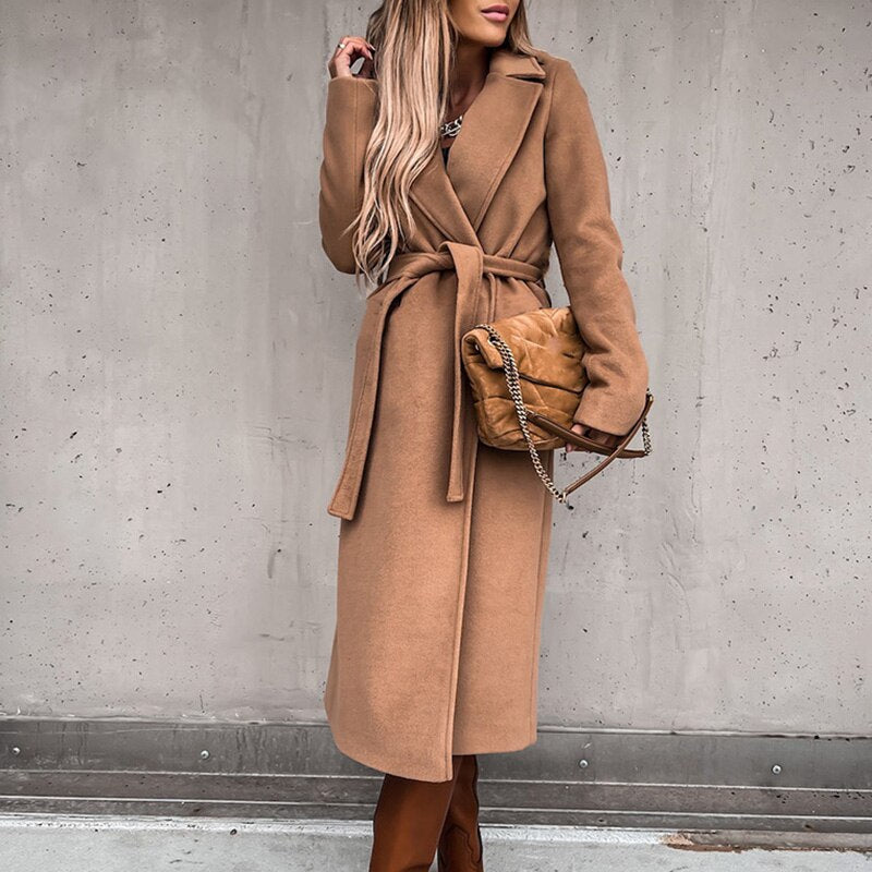 Krohn-e | elegante lange Damenjacke mit Gürtel