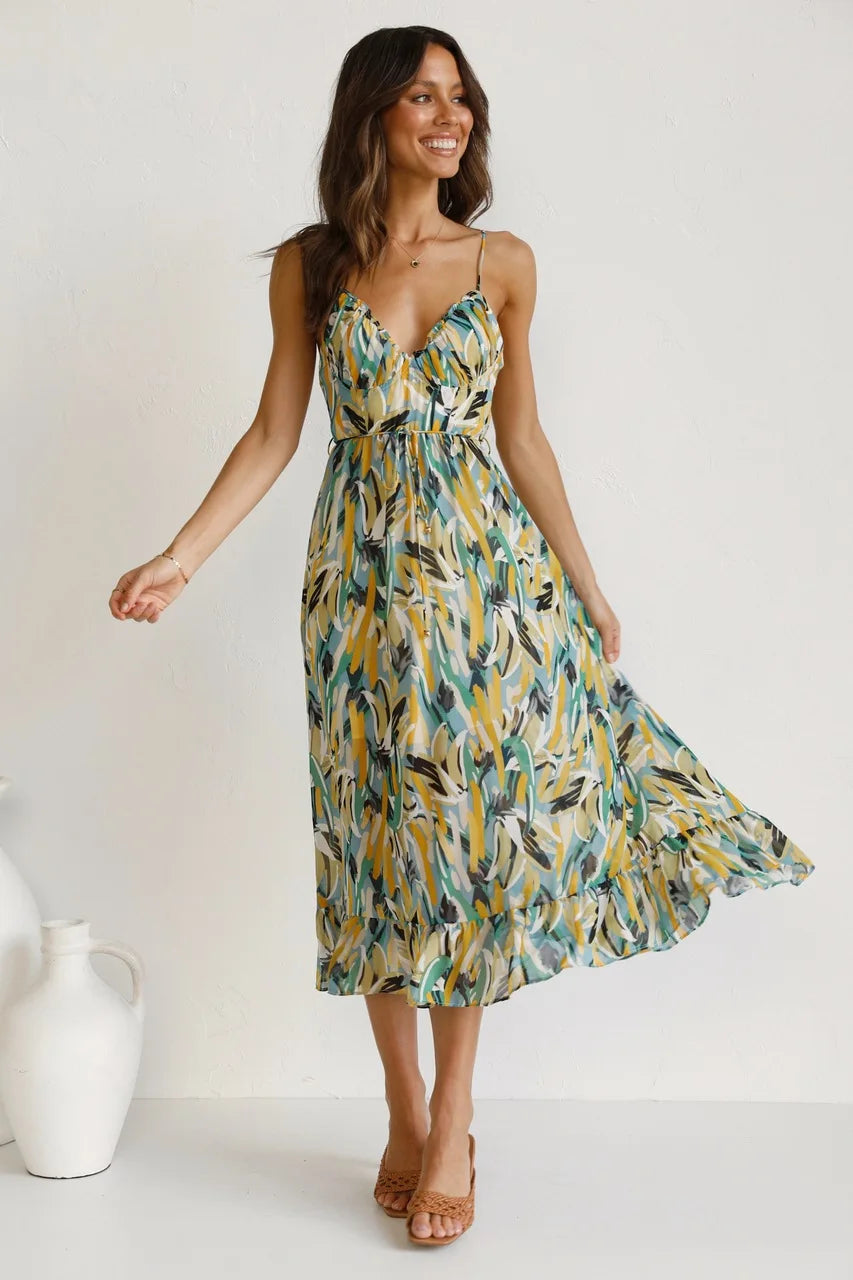 KROHN-E Damen Tropical-Kleid Farbenfroh Schmeichelhafte Passform Vielseitig