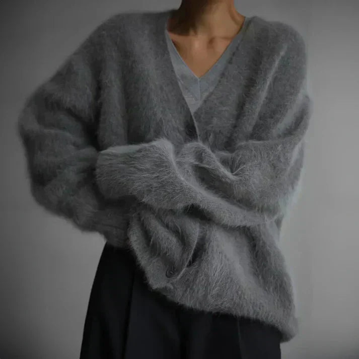 Krohn-e | Übergröße Flauschiger Damen Cardigan mit Knöpfen