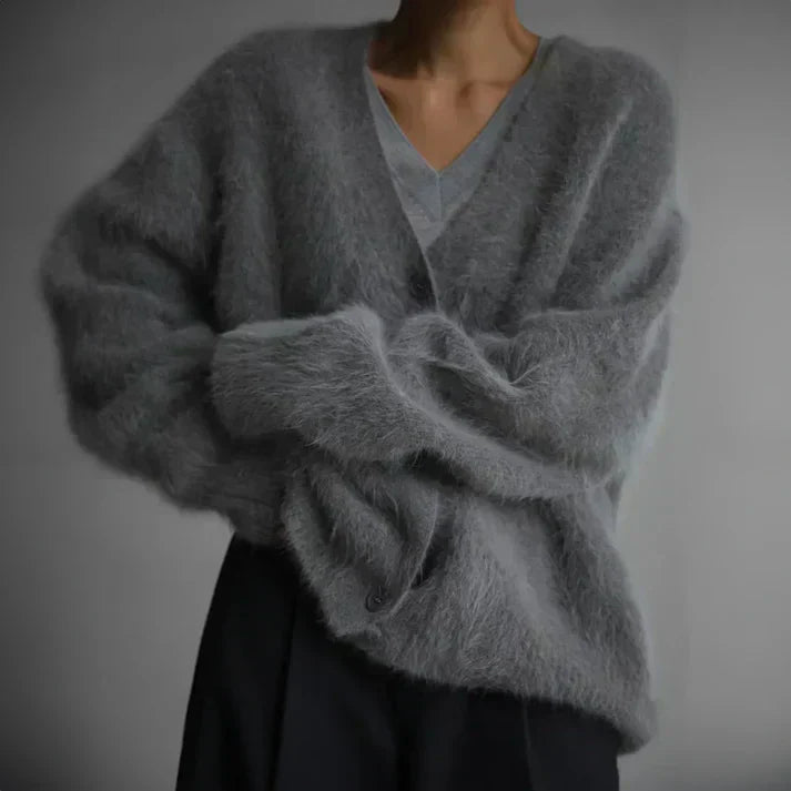 Krohn-e | Fluffy Cardigan mit Knöpfen Weich und Warm Lässige Eleganz