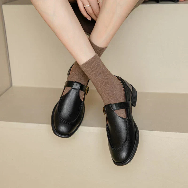 KROHN-E Damen T-Spangen Schuhe Niedriger Absatz Retro