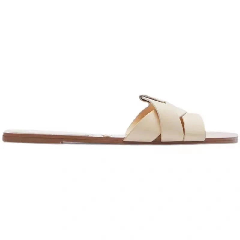 KROHN-E Damen Pantoletten Gepolstert Slip-On Beige