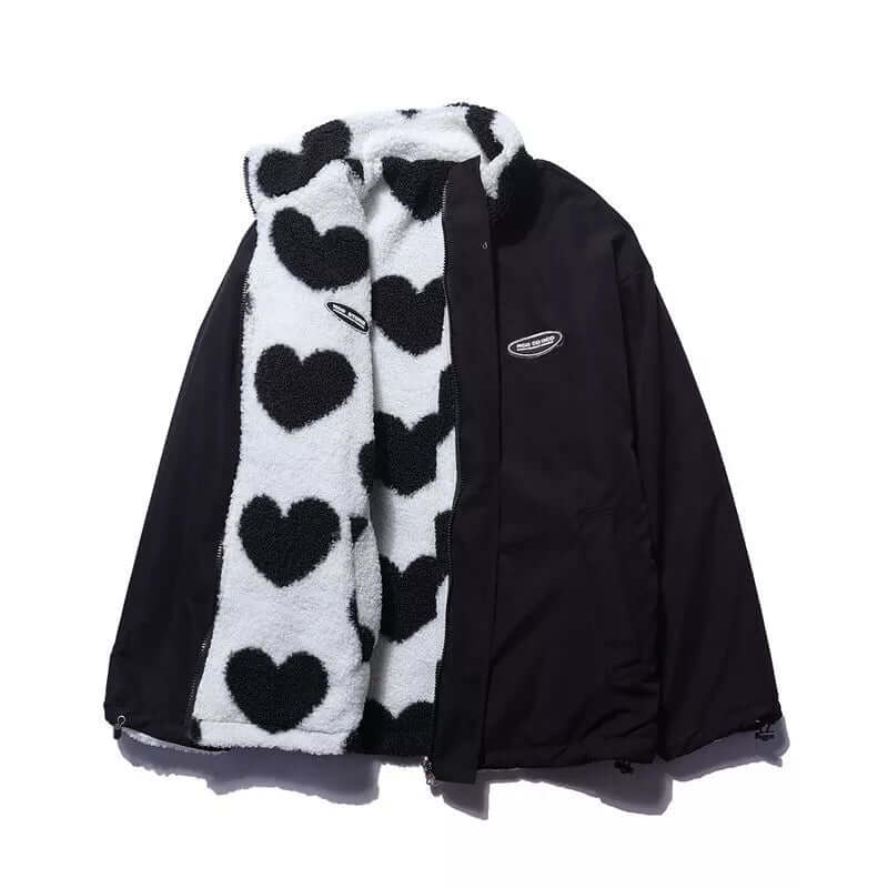 Krohn-e | Wendbarer Herz-Druckmantel mit plüschigem Fleece-Futter