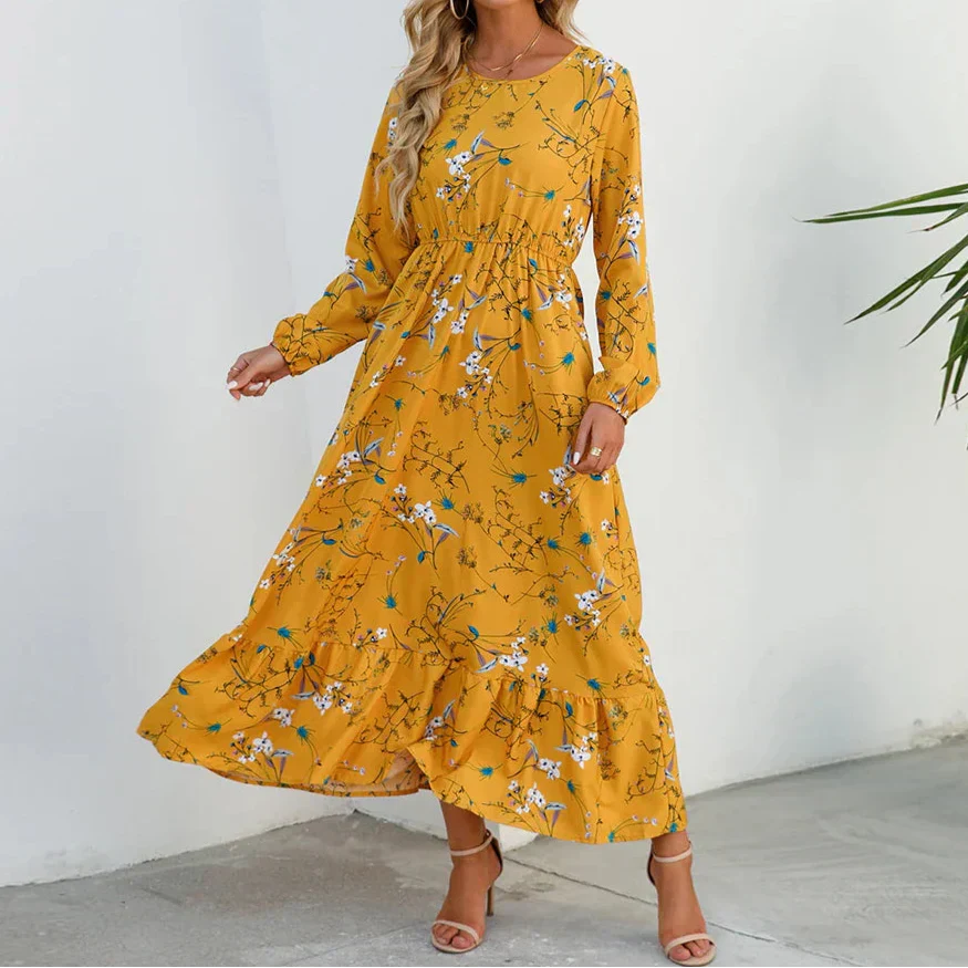 KROHN-E Damen Maxi-Kleid Blumenmuster Verstellbare Träger Sommerkleid Fließend