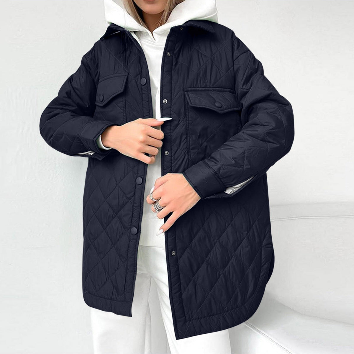 Krohn-e | Lange Steppjacke mit Druckknopfverschluss für Frauen Ideal für Den Winter
