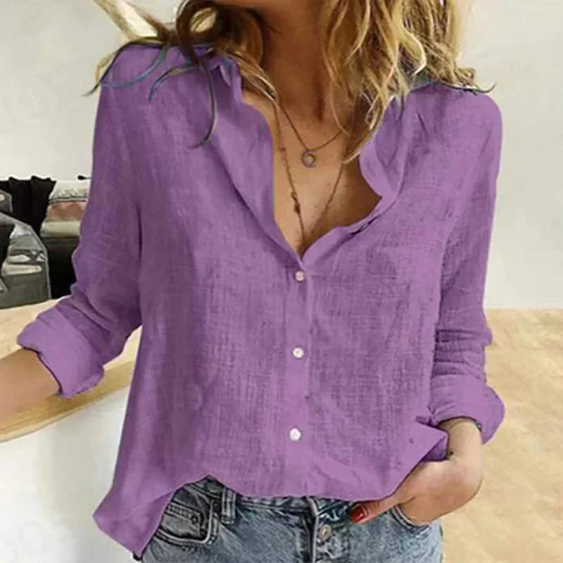 Stilvolles, lässiges Damen-Baumwoll-Leinen Langarmshirt von Fudus