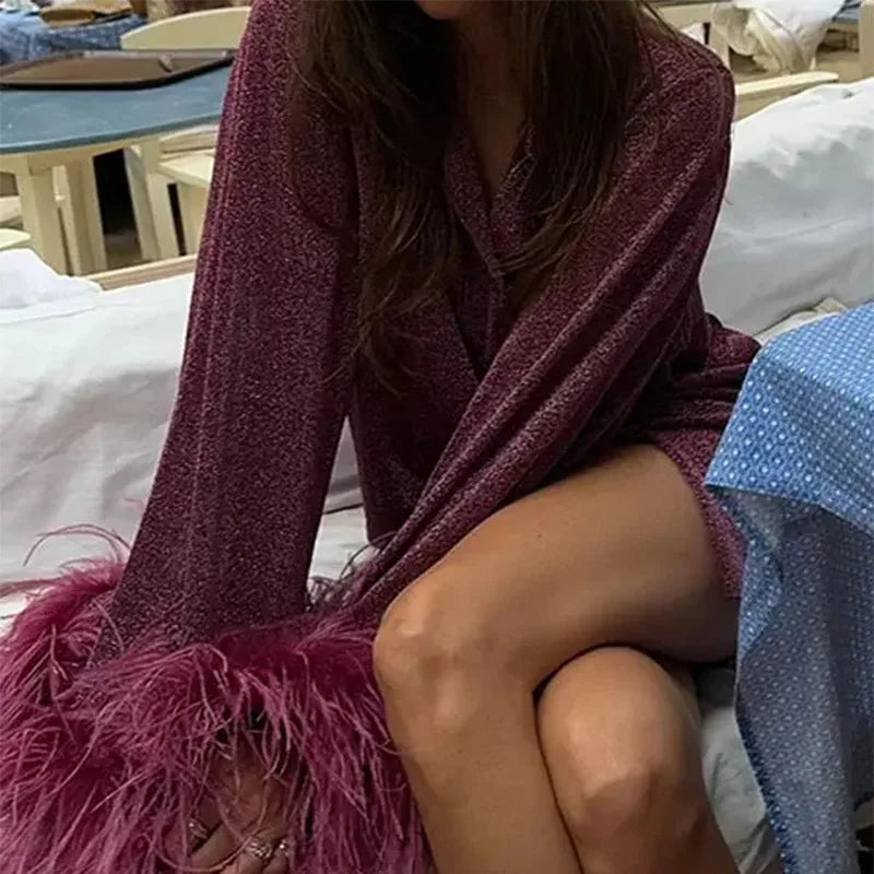 Fudus glänzende Patchwork-Bluse mit Stehkragen