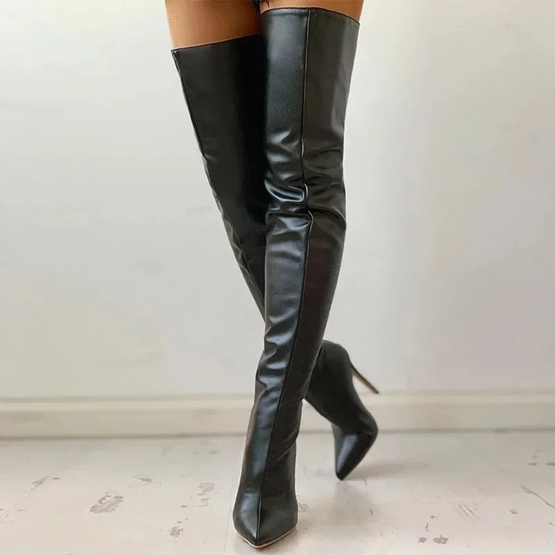 Krohn-e | Knielange Stretch-Pu-Leder-Stiefeletten