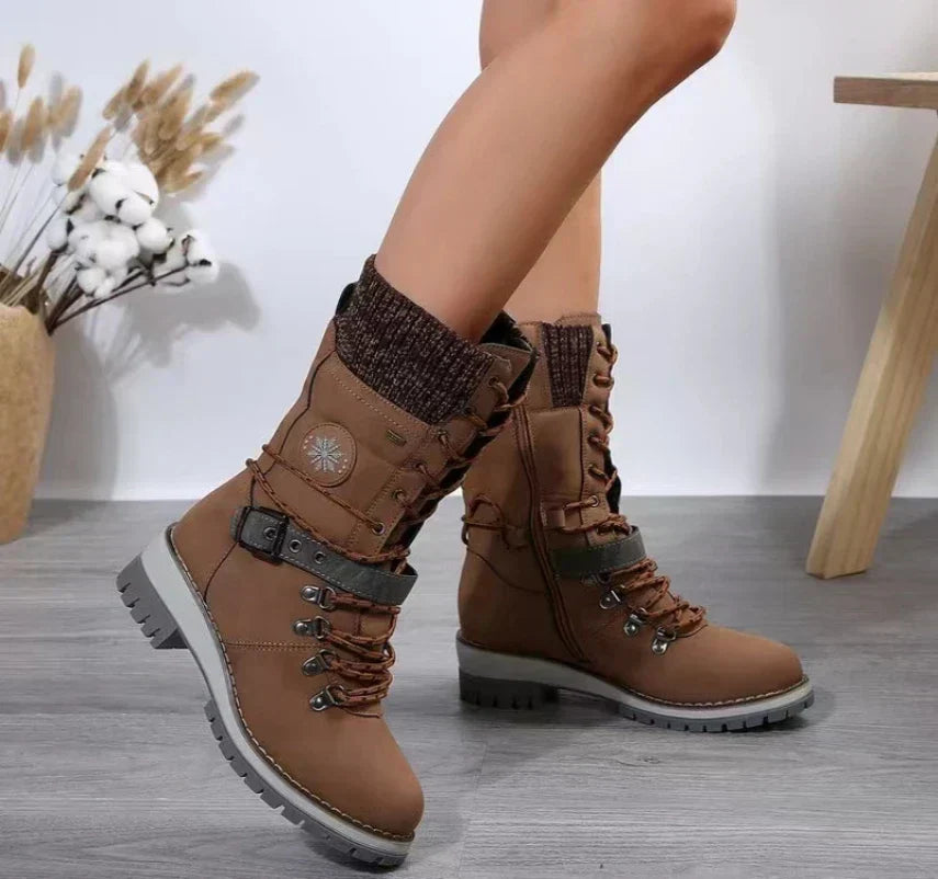Krohn-e | Schnürstiefel mit Schnallenriemen und Warmem Futter