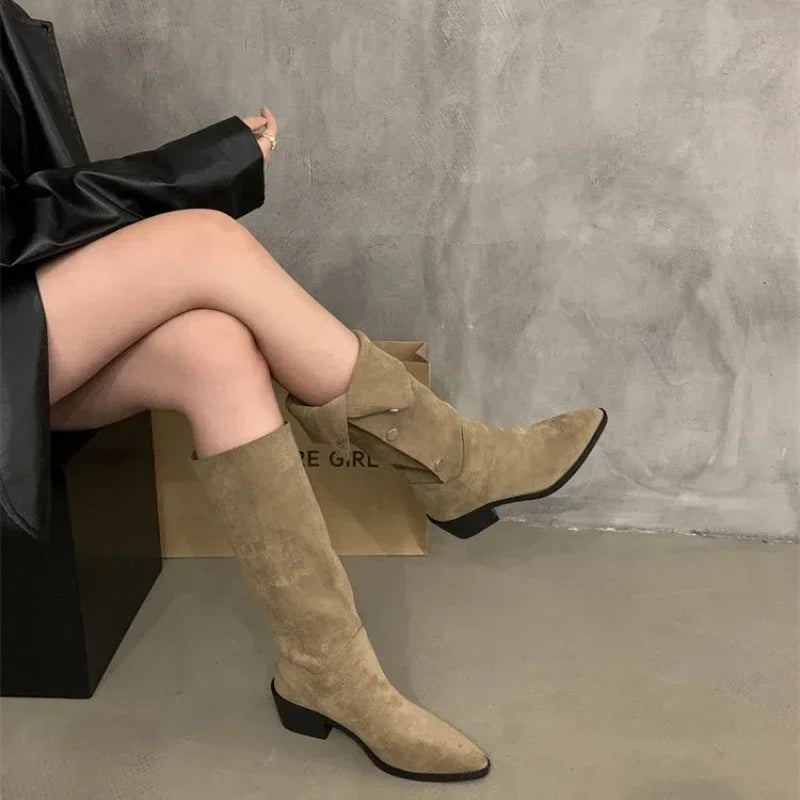 Krohn-e | Cowboy Stiefeletten mit Gestapeltem Absatz und Fransen