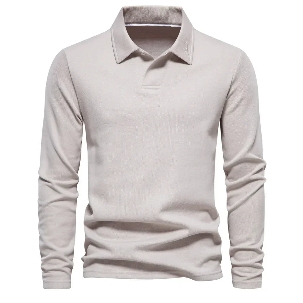 Herren Winter Polohemd aus Baumwolle, Langarm, unifarben von Lucarae