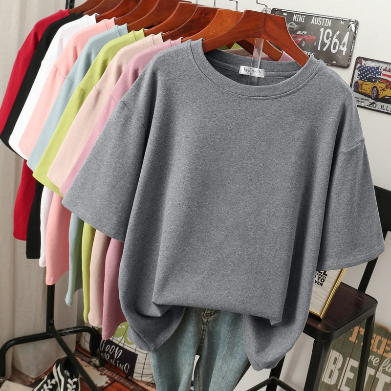Krohn-e | Oversized Baumwoll-Basic-T-Shirt für Damen