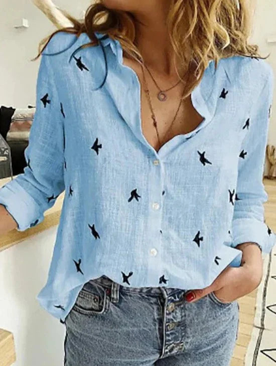 Baumwoll-Leinen Langarmshirt Maelyn: elegant und lässig für Damen