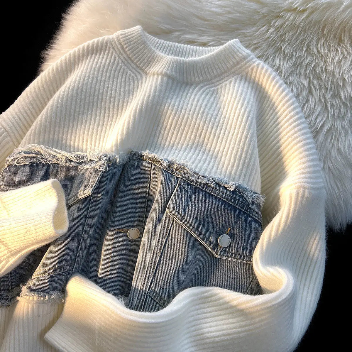 Nora Patchwork Denim Pullover