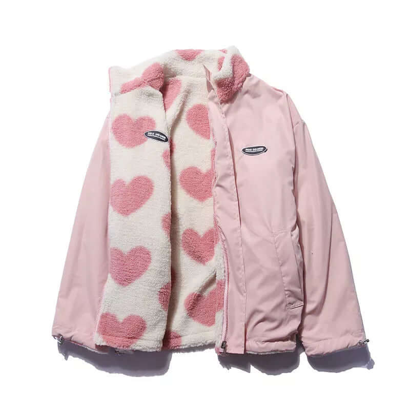 Krohn-e | Wendbarer Herz-Druckmantel mit plüschigem Fleece-Futter