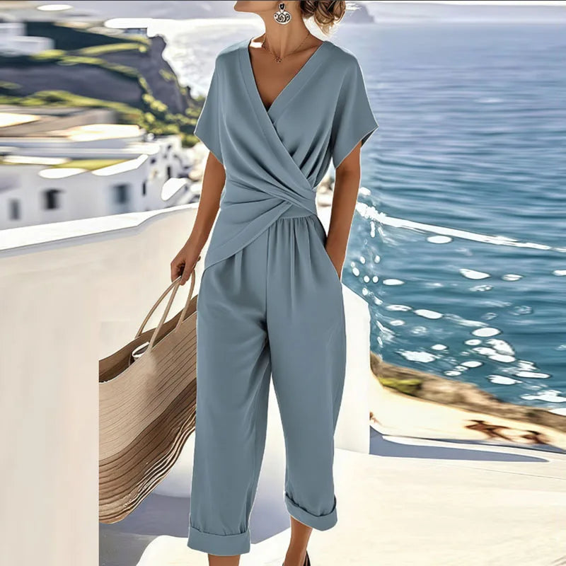 KROHN-E Damen Zweiteiler Set Wickeltop Elegant Tailored Sommer