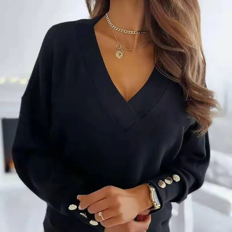 Krohn-e | Bluse mit Knopfdetails V-ausschnitt Elegant und Lässig