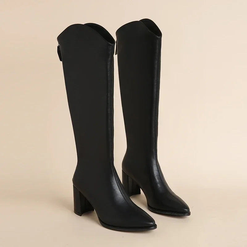 Krohn-e | Kniehohe Stiefel mit Dicken Hohen Absätzen