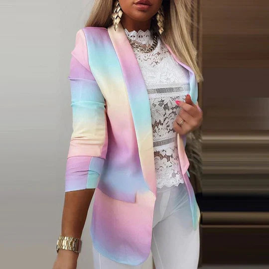 Avelena Damen-Blazer mit langem Arm und Tie-Dye-Muster