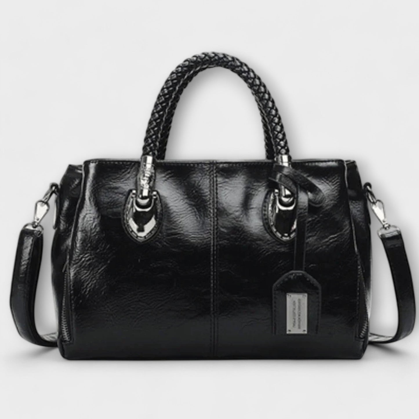 KROHN-E Damen Handtasche strukturiert geflochtene Henkel vielseitig elegant