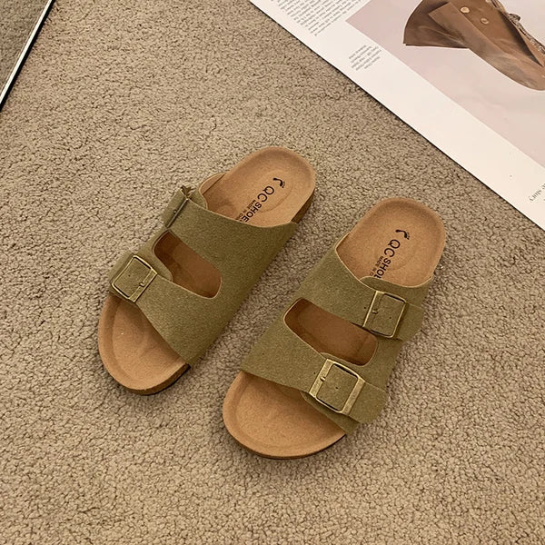 KROHN-E Damen Slip-On Pantoletten Gepolstert Schnallen-Detail