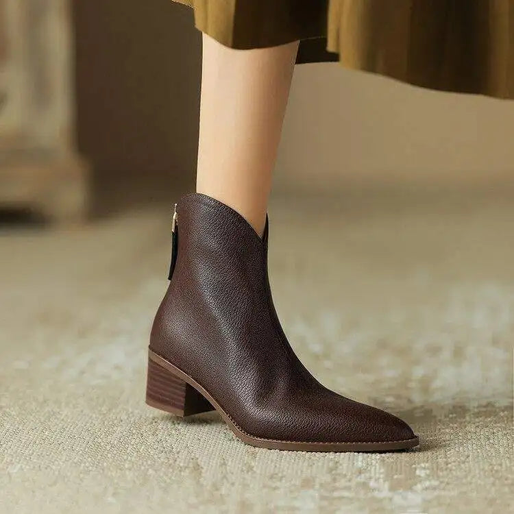 KROHN-E Damen Western-Stiefeletten Blockabsatz Braun