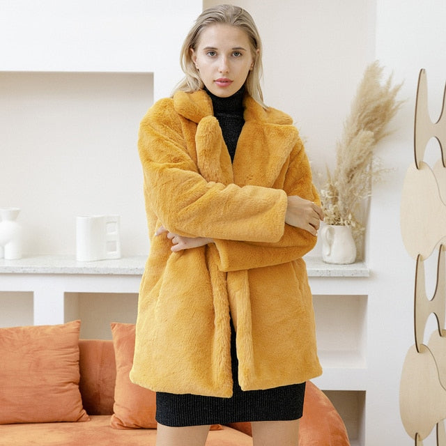 Krohn-e | Damen Eleganter Kunstpelzmantel