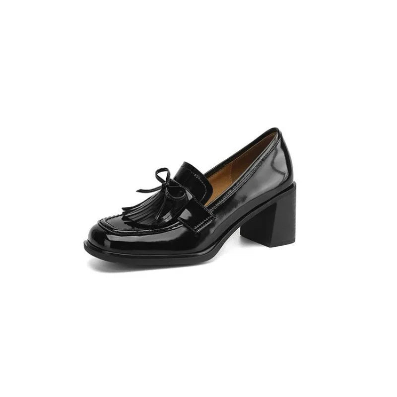 KROHN-E Damen Tassel Loafer Pumps Blockabsatz Runde Spitze