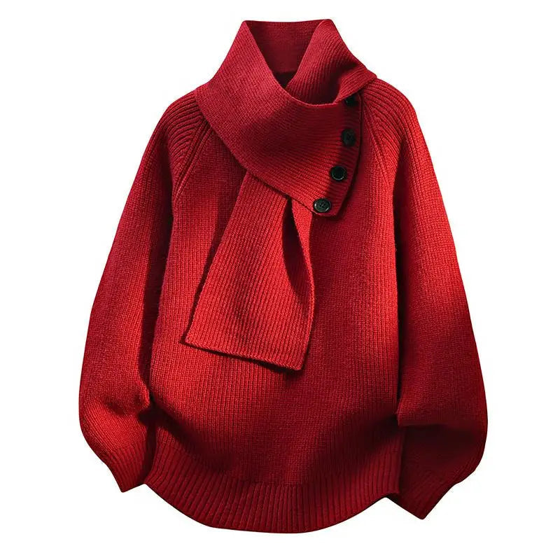 KROHN-E Damen Schalkragen Pullover Weicher Strick Relaxed Fit