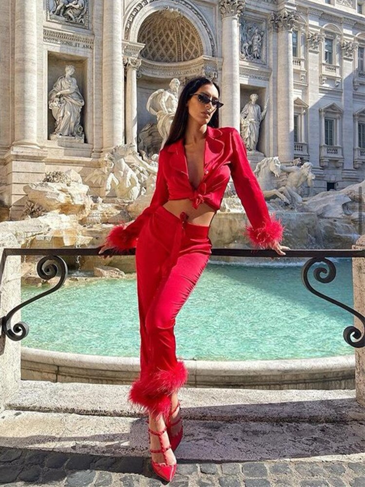 Gefiederter Satin-Pyjama Solana