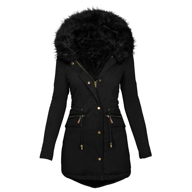 Krohn-e | Flauschige Kapuzenwinterjacke mit Fellkragen