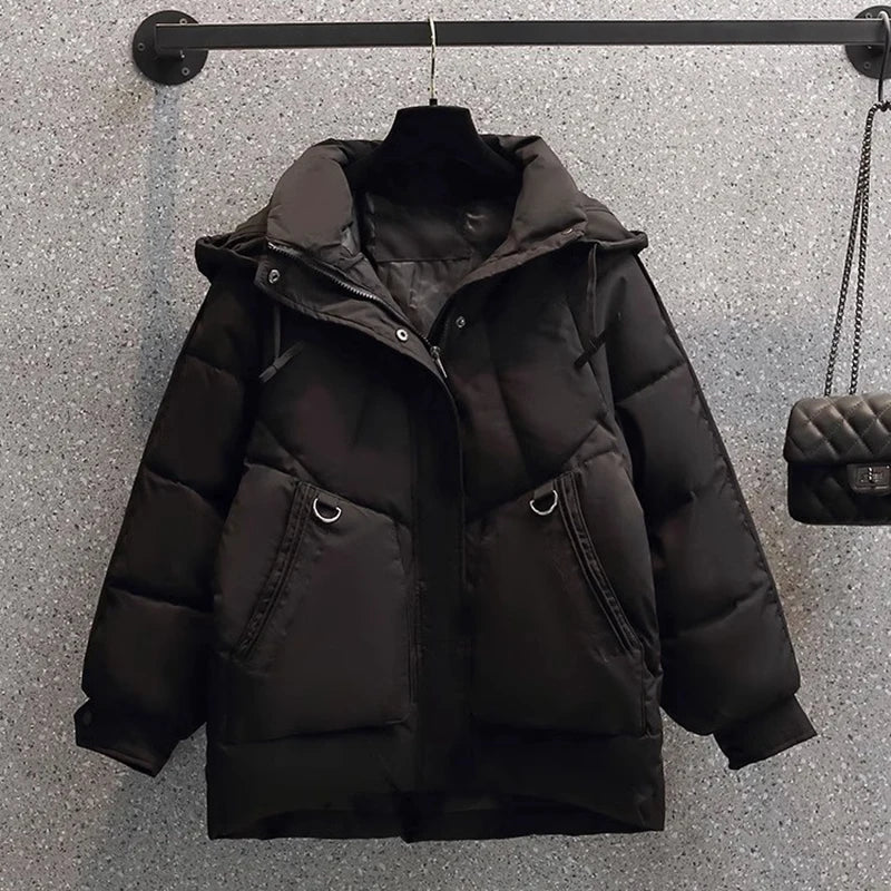Krohn-e | Puffer Jacke - Übergröße Gesteppt Wärme - Kapuze Hoher Kragen - Reißverschlussverschluss