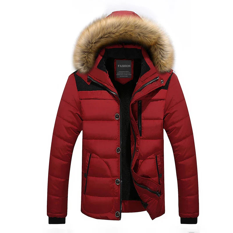 Herren Winterparka mit Kapuze und Pelzkragen - Elmeric