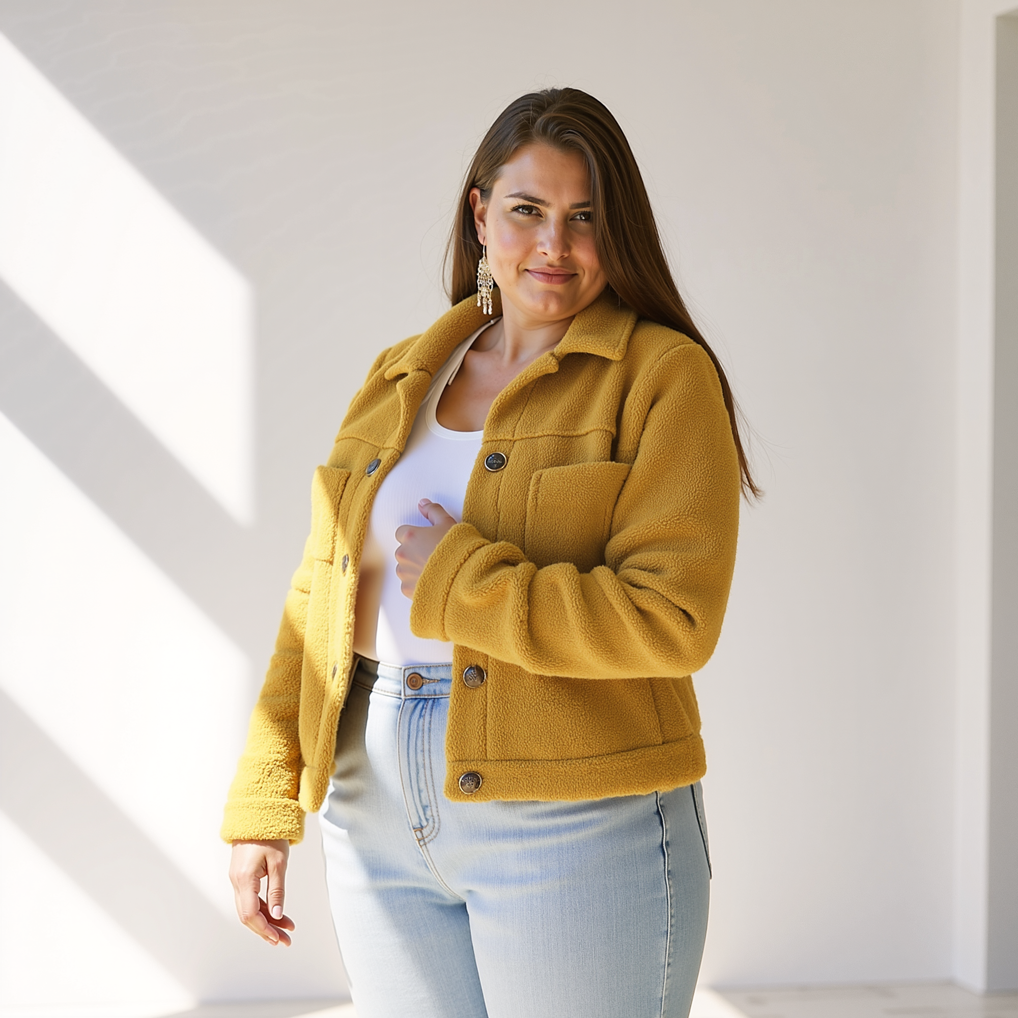 Krohn-e | Weiche Damen Teddy Herbstjacke mit Knöpfen und Taschen
