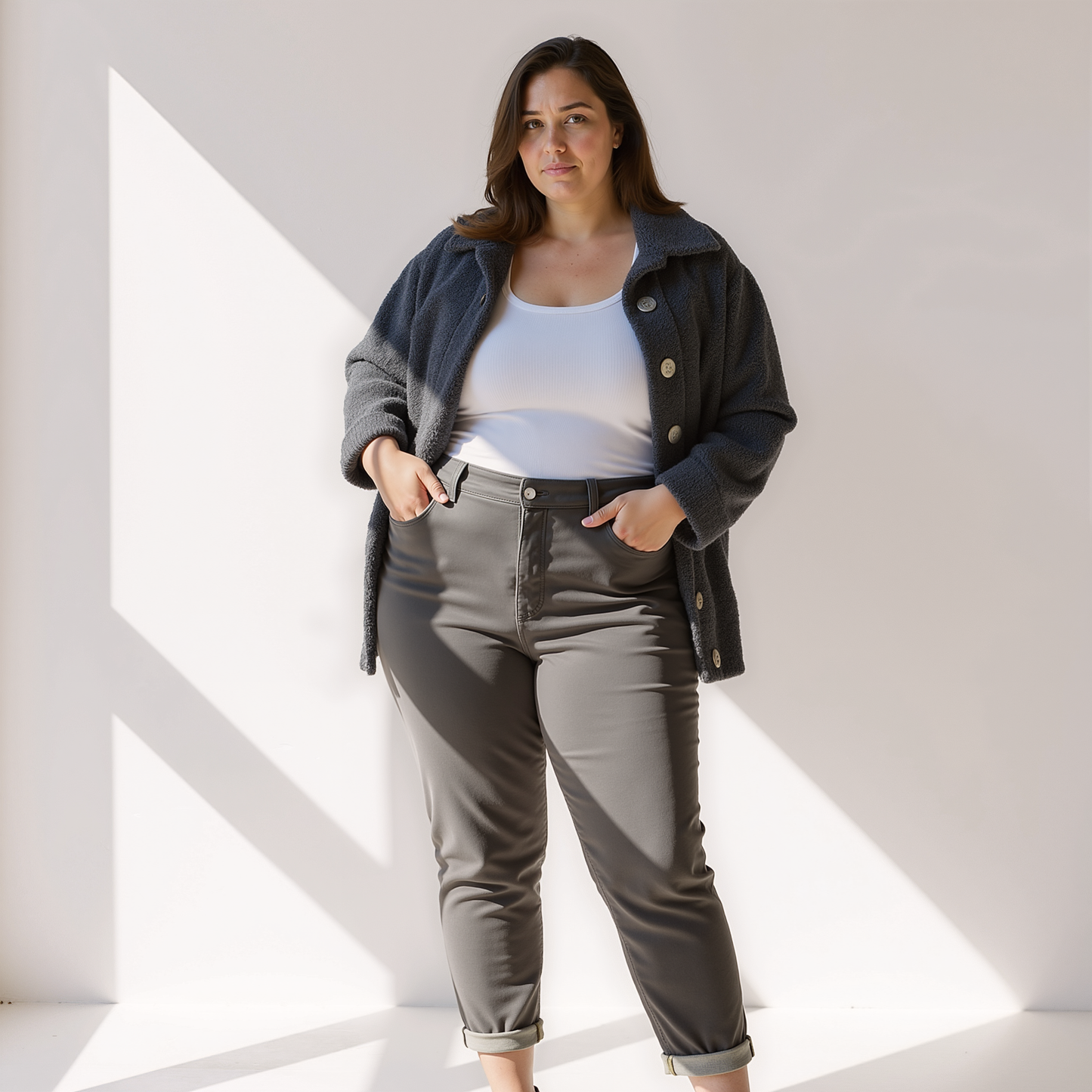 Krohn-e | Weiche Damen Teddy Herbstjacke mit Knöpfen und Taschen