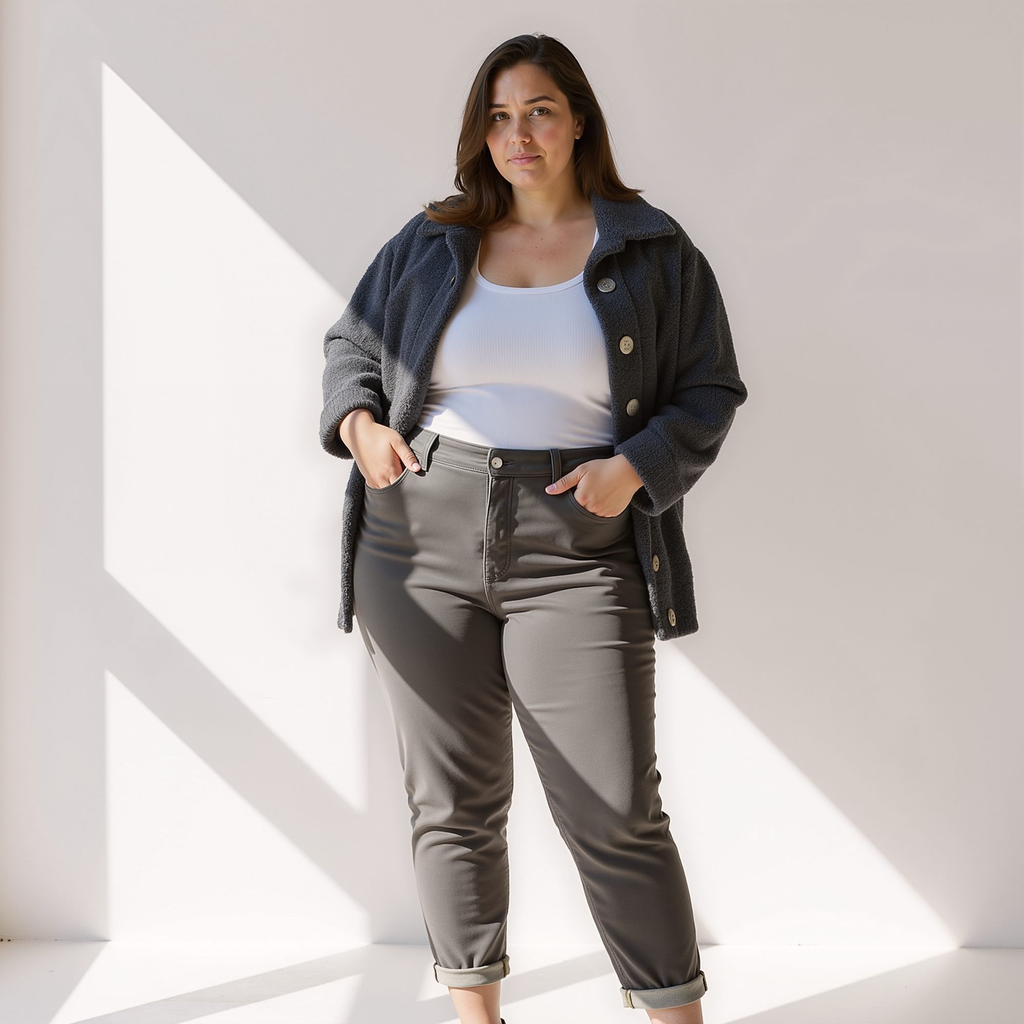 Krohn-e | Weiche Damen Teddy Herbstjacke mit Knöpfen und Taschen
