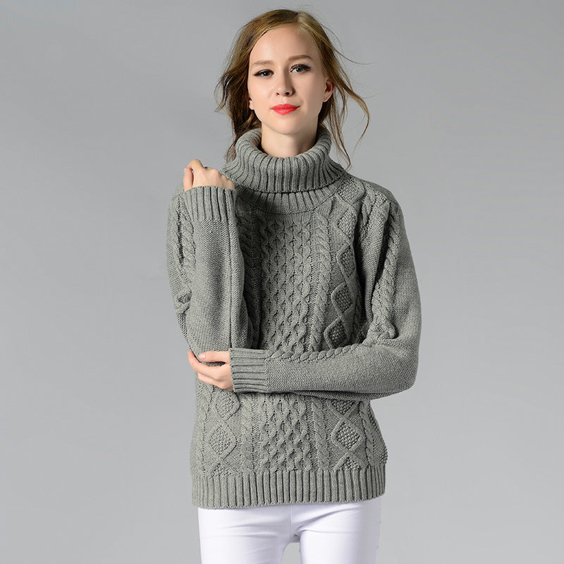Krohn-e | Damen Rollkragenpullover mit langen Ärmeln und Kabelstrick