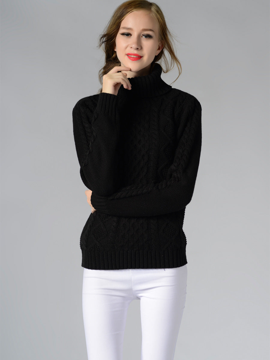 Krohn-e | Damen Rollkragenpullover mit langen Ärmeln und Kabelstrick
