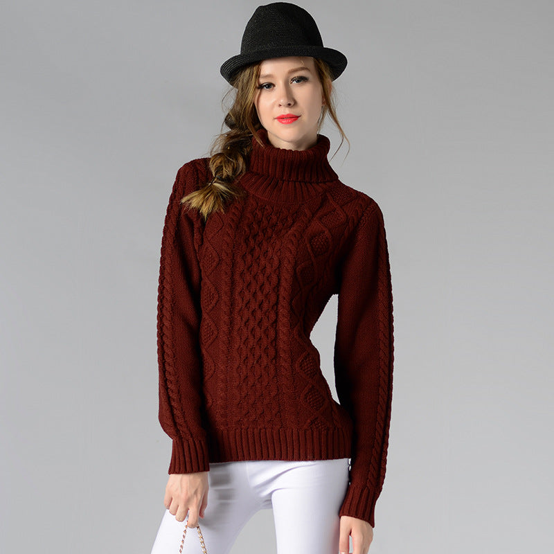Krohn-e | Damen Rollkragenpullover mit langen Ärmeln und Kabelstrick