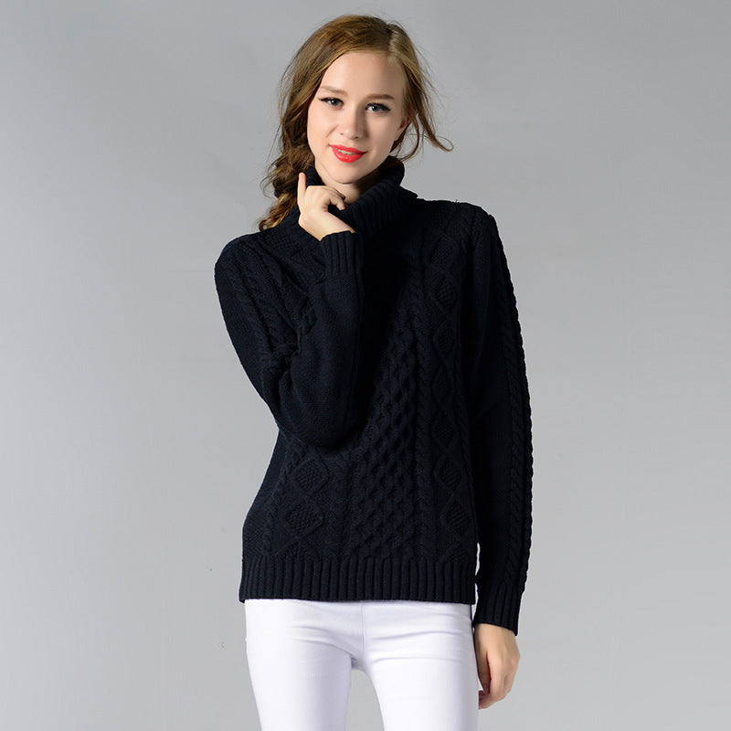 Krohn-e | Damen Rollkragenpullover mit langen Ärmeln und Kabelstrick