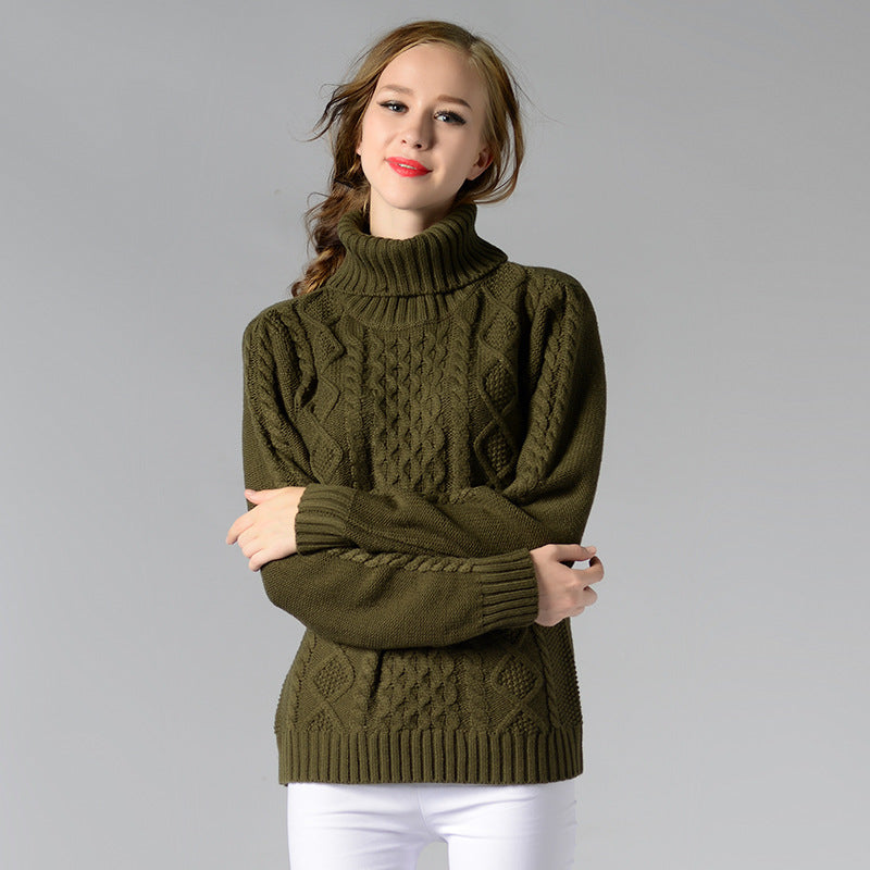 Krohn-e | Damen Rollkragenpullover mit langen Ärmeln und Kabelstrick