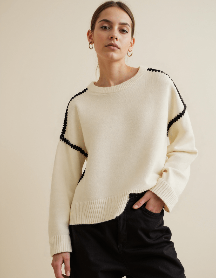 Krohn-e | Pullover - Damen Herbst bestickter Strickpullover